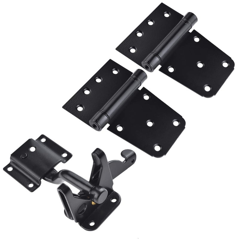 SANKINS Self-Closing Gate Hardware Kit,1 Pack Self-locking Gate Latch and 2 Pack 3.5inch Heavy Duty Adjustable Spring Gate Square Barn Hinges,Black Finish Gate Hardware Set for Wood Vinyl Fence Gate Shed Door - Image 3